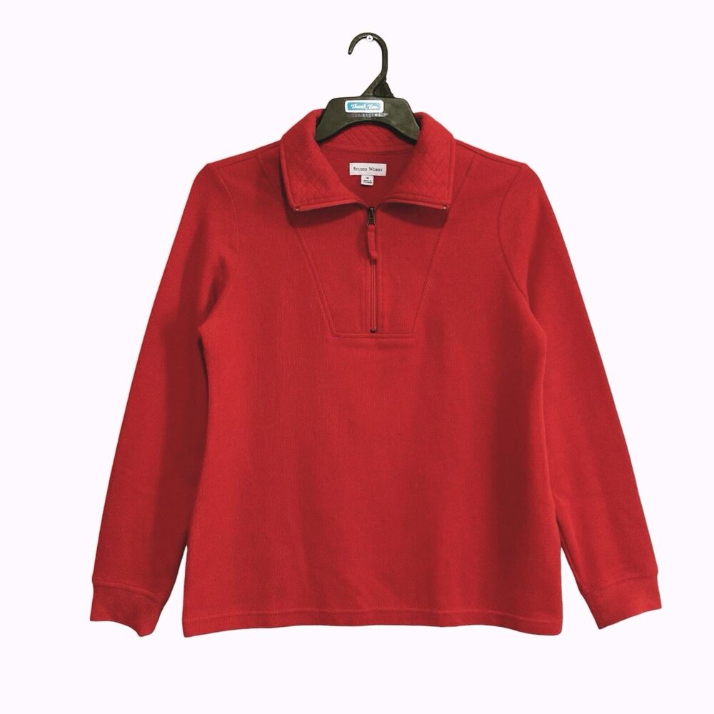 Studio Works Sweater Women's Medium Burnt Orange Long Sleeve 1/4 Zip-Up Collared